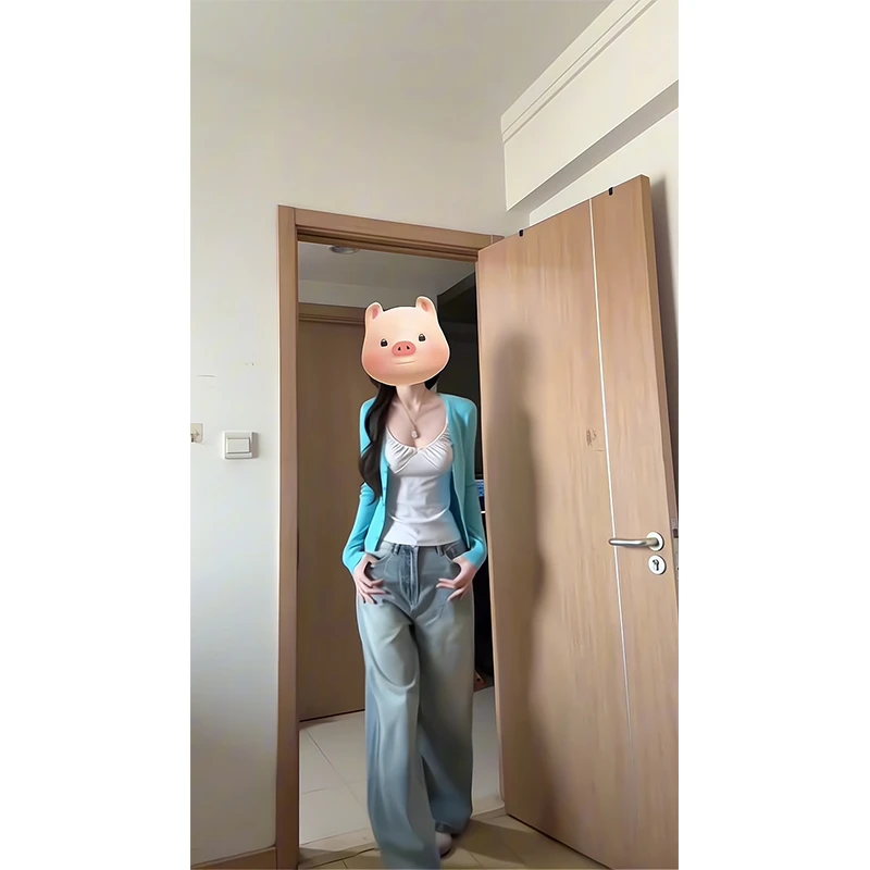 2025新款女士早春季韩系温柔风百搭蓝色针织开衫高腰宽松阔腿裤