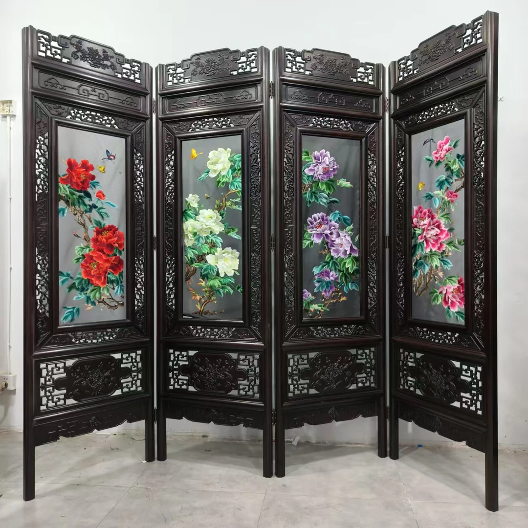 纯手工苏绣双面绣屏风中式家居装饰落地隔断