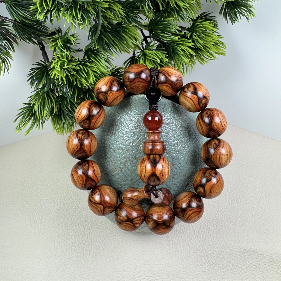 【特色款】海南黄花梨黄金眼奥特曼对眼鬼脸纹文玩手串1.5