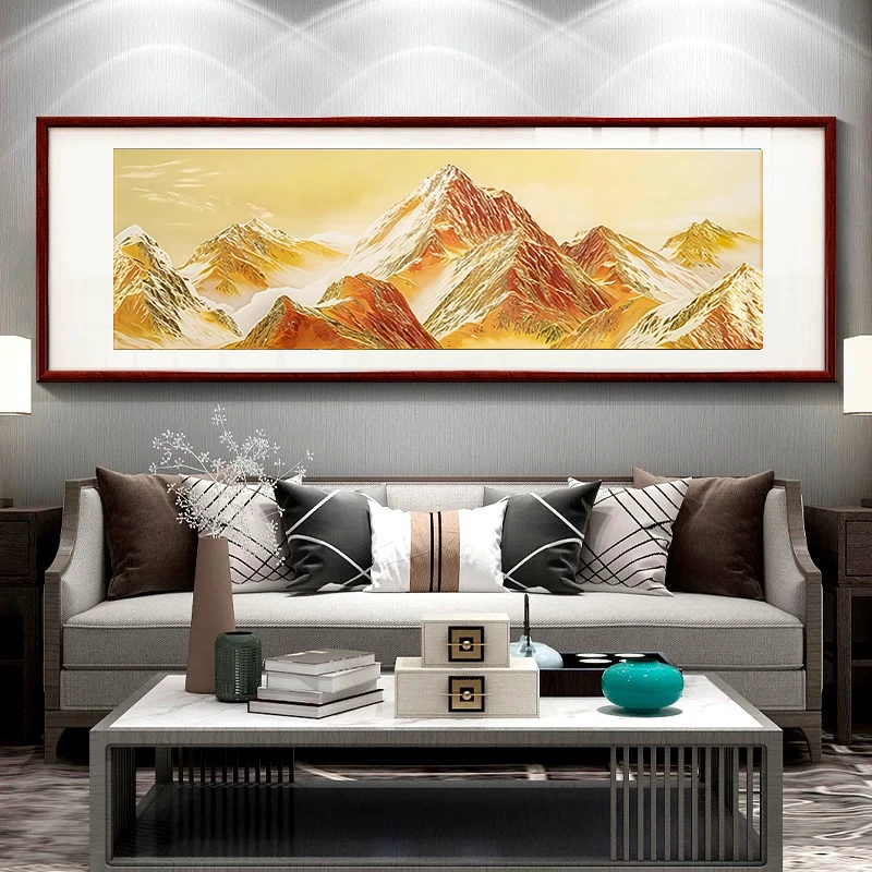 《日照金山》金箔手工立体描金客厅沙发背景装饰画书房办公室壁挂画