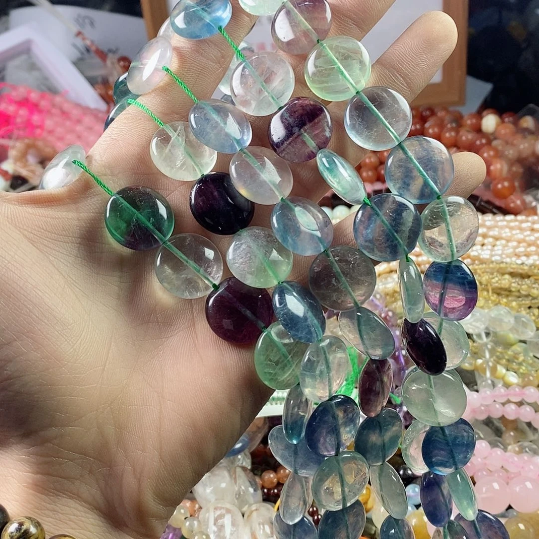 玛瑙/玉髓珠宝半成品未镶嵌一条天然7×18萤石大圆饼B155