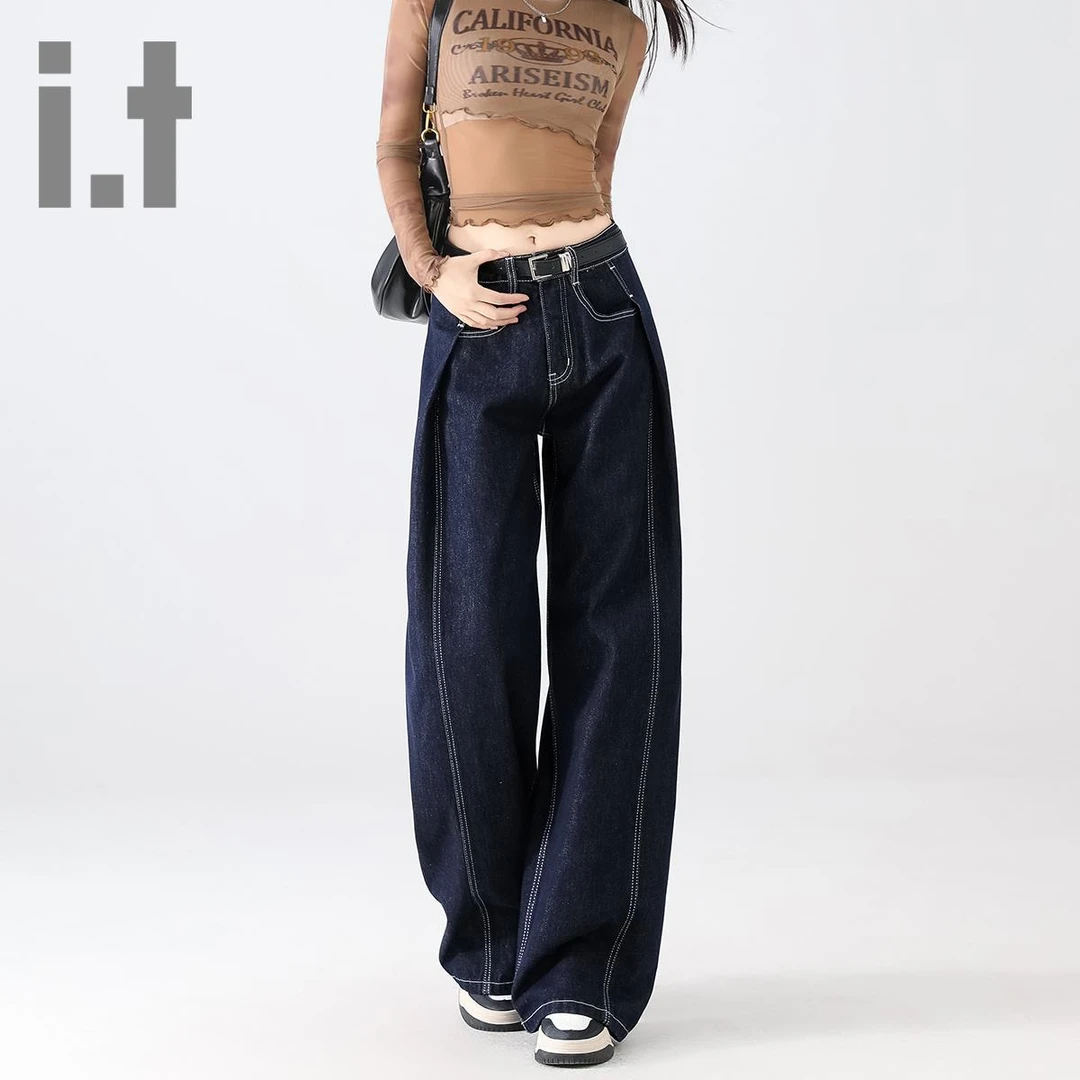 it:CHOCOOLATE牛仔裤女新款直筒洋气宽松辣妹高腰阔腿裤弯刀