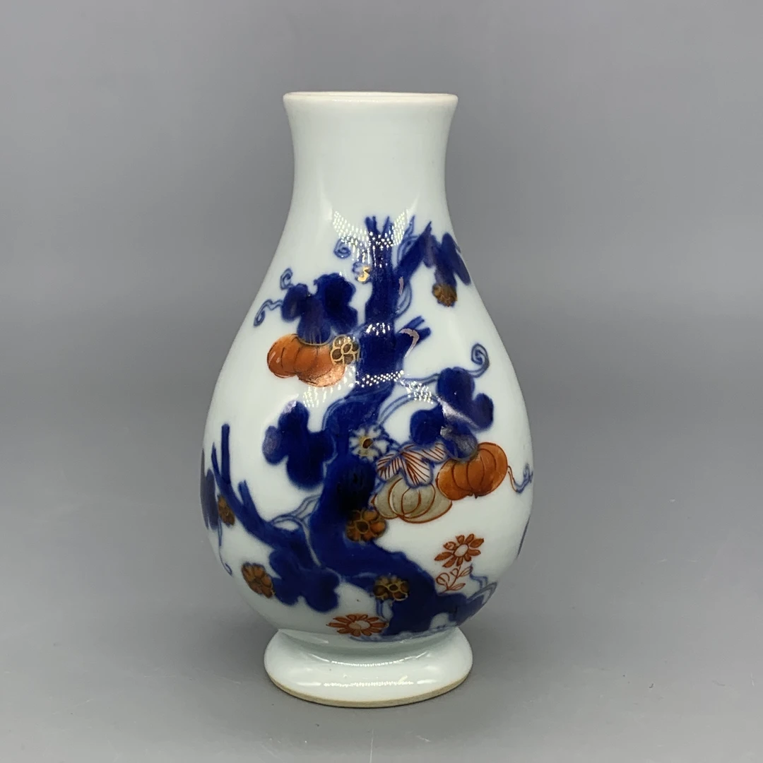 62509283*清雍正青花矾红描金花卉草虫纹尊/瓷器六