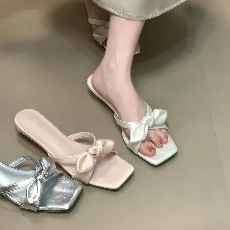 【现货】~温柔晚晚风蝴蝶结露趾凉拖鞋夏季外穿配裙子一字拖新款