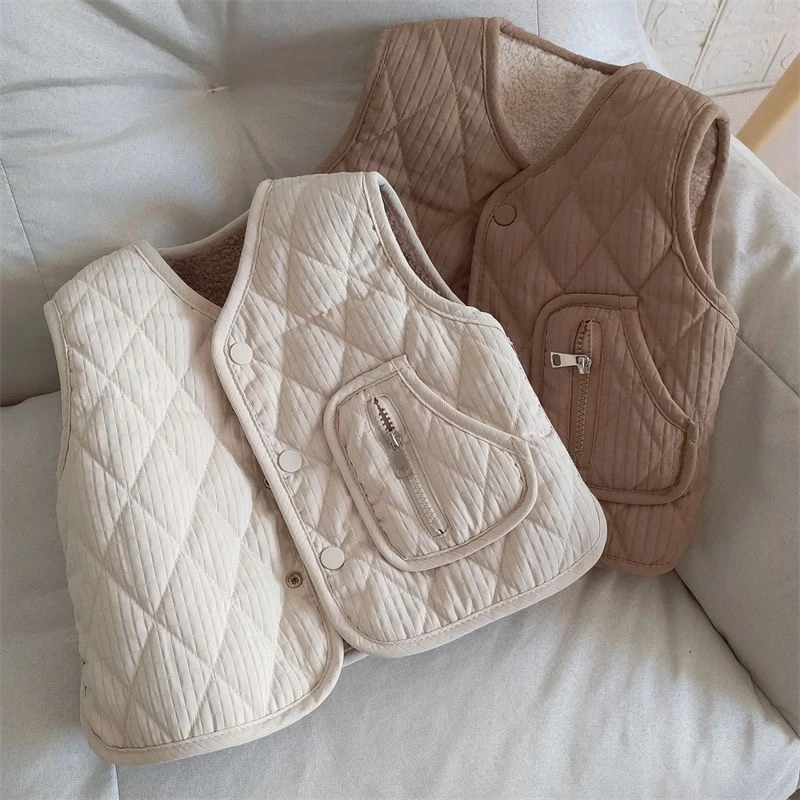 韩国童装秋冬款夹棉马甲男女童时髦休闲宽松百搭纯色双面穿背心