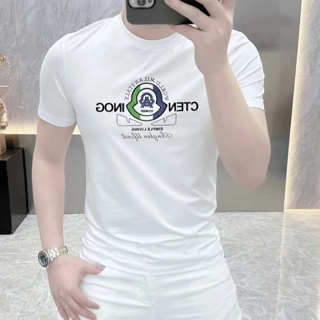 2025新款短袖丝光棉夏季潮流休闲时尚舒适百搭男士上衣圆领体恤
