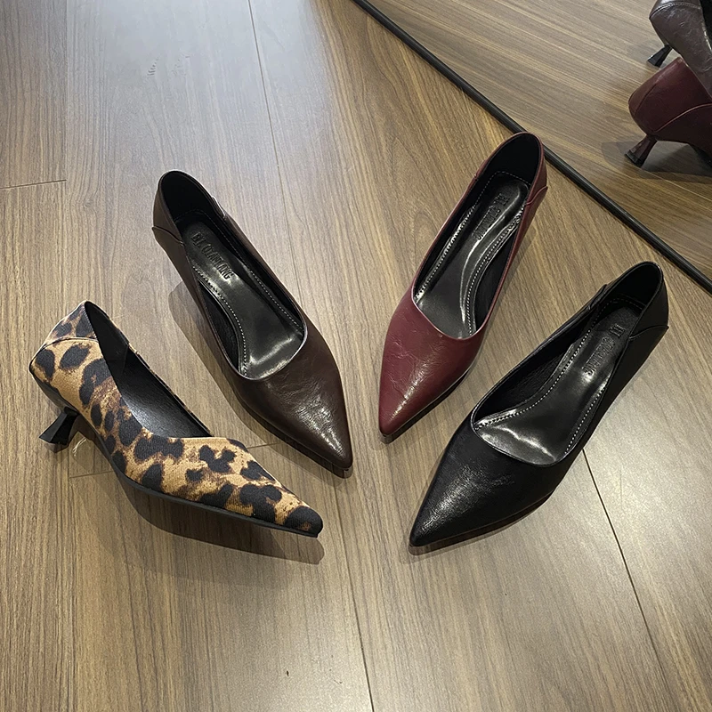 7种颜色可选！不累脚尖头气质浅口小猫跟高跟鞋单鞋软皮工作鞋通勤