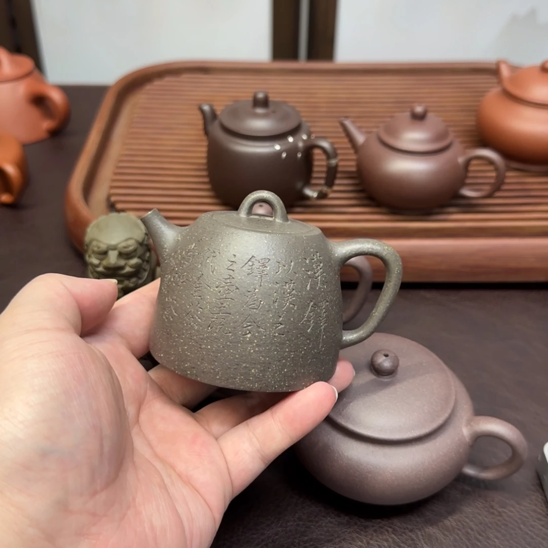 孤***赏紫砂茶壶大水潭天青玉成窑汉铎刻字
