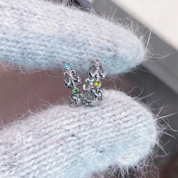 铜合金仿水晶耳饰 E514 彩虹鸢尾 十字架鸢尾花华子彩钻耳圈耳扣