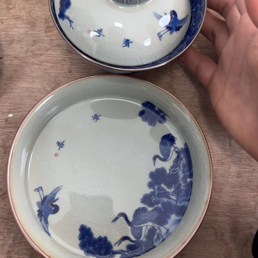 仙鹤大容量元宝盖碗