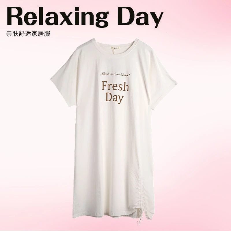 阪织屋舒适棉质抽绳短袖套头家居裙