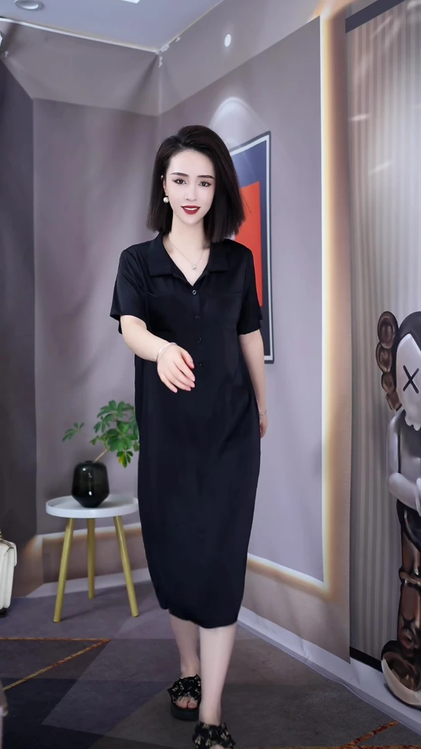【上新定制】H.G181#新款减龄百搭黑色连衣裙