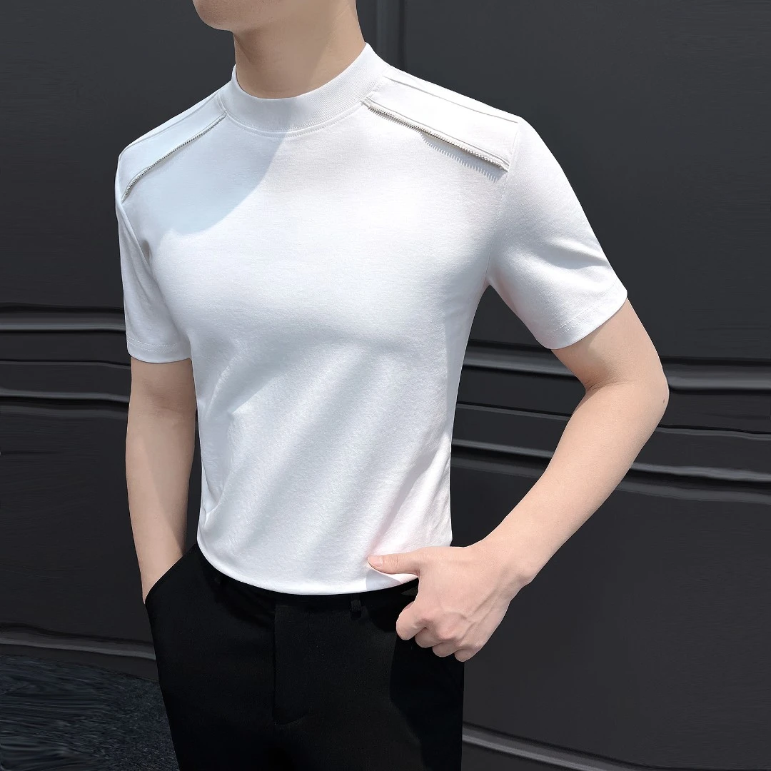 肩章男士短袖T恤爆款2025新款网红洋气炸街男装夏季痞帅男款上衣