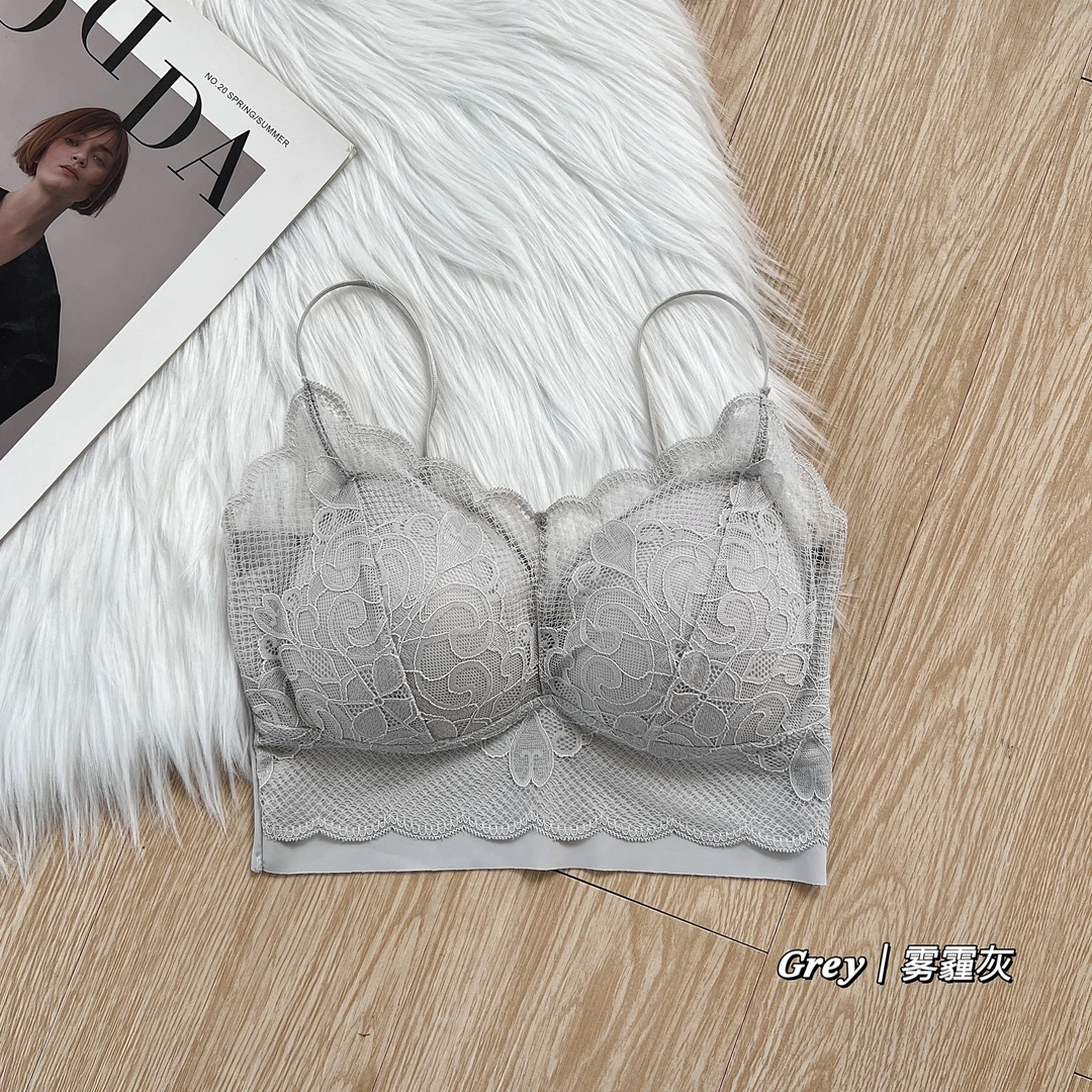 Ruizi/蕊姿灰色专属价格【运补5-10】法式蕾丝小U吊带美背F5