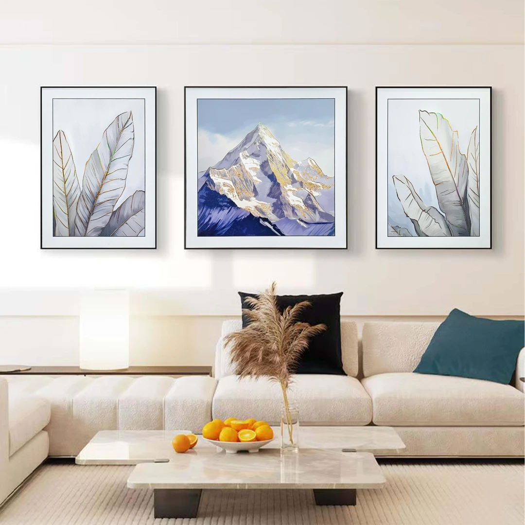 D22家大业大三联高端皮革微雕手工鎏金肌理客厅过道走廊挂画