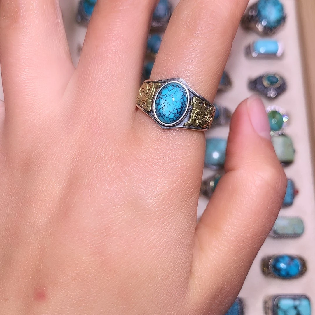 绿松石银S925镶嵌戒指