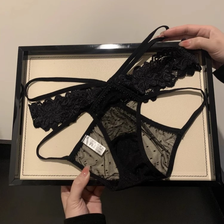 蕾丝内裤女士棉裆夏季薄款低腰交叉绑带性感纯欲女生镂空三角裤头