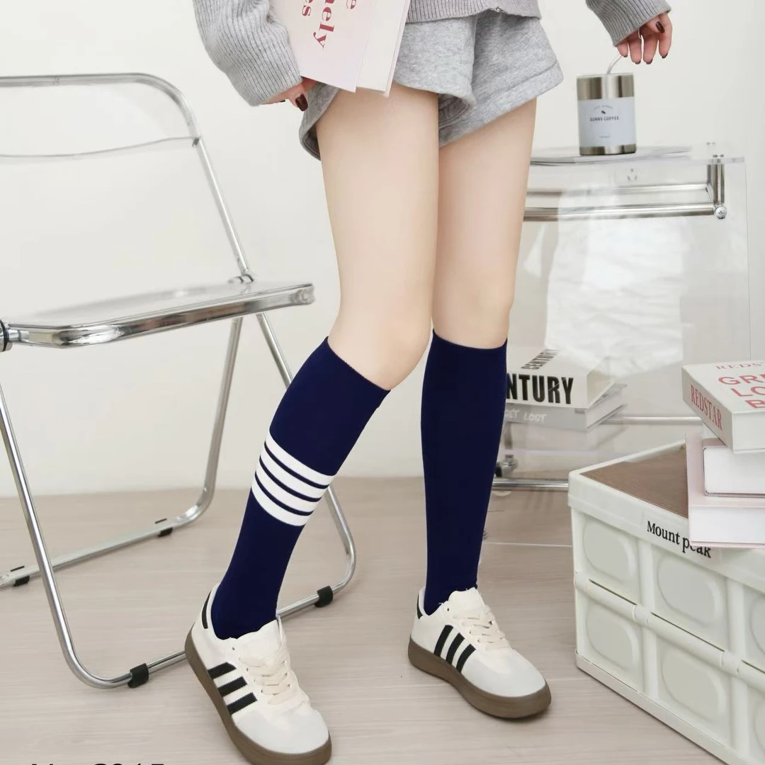 ab小腿袜灰色日系可爱四条杠四季袜子女jk中筒袜学院风潮ins长袜