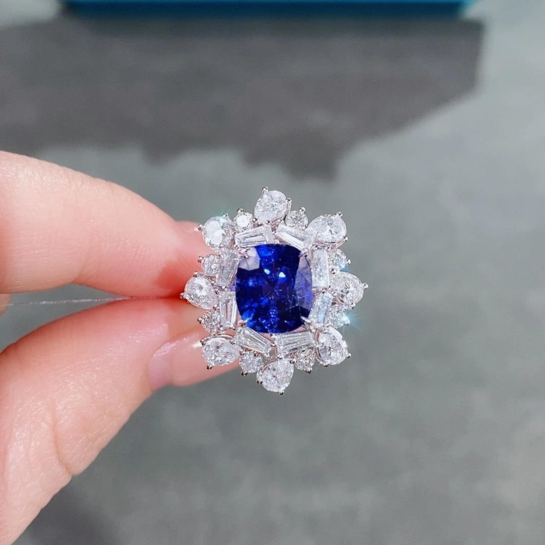 蓝宝石戒指18K金镶嵌3.14ct无烧