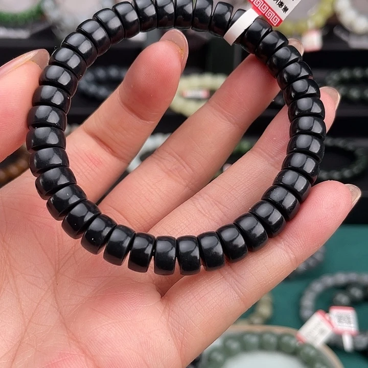 和田玉未镶嵌手链新疆墨玉药片卡 9.5