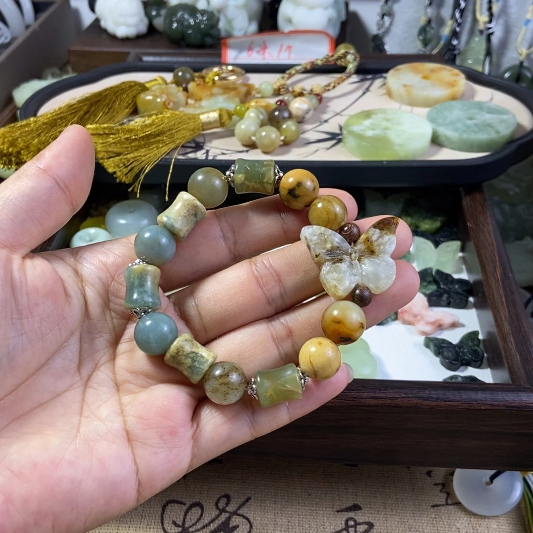 合金蛇纹石玉手链