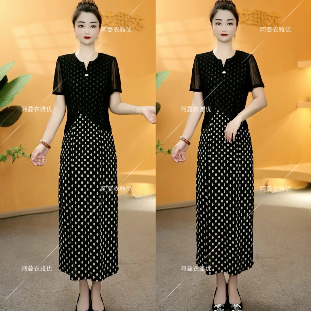 【衣雅严选】8088-2087#新款软蕾丝拼通勤简约款假两件波点连衣裙