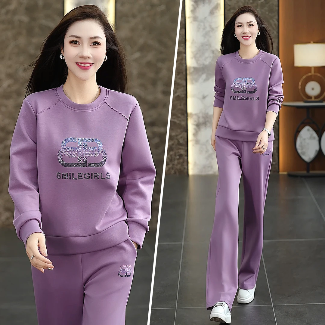 早秋时尚运动套装女春秋季2025新款宽松妈妈装翻领卫衣休闲两件套