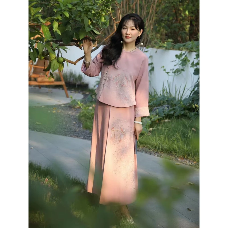 【玄凤】正绢手工刺绣重工设计款显瘦新中式国风套装日常中国风