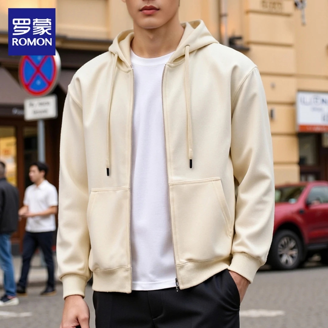 罗蒙男士连帽开衫卫衣2025春秋新款宽松慵懒风痞帅运动外套男装