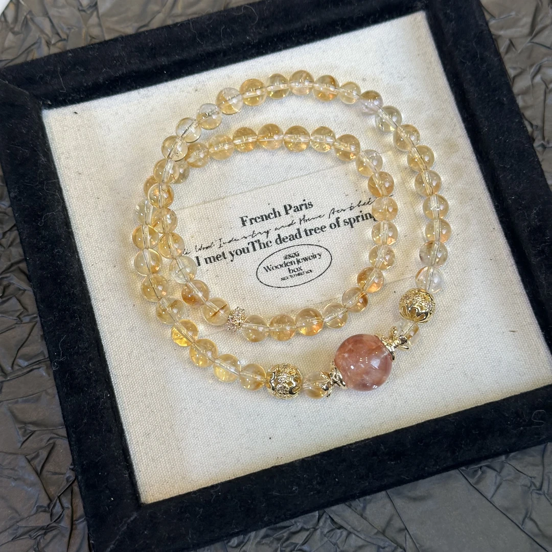 【黄塔胶花双圈 】天然水晶原创小众设计