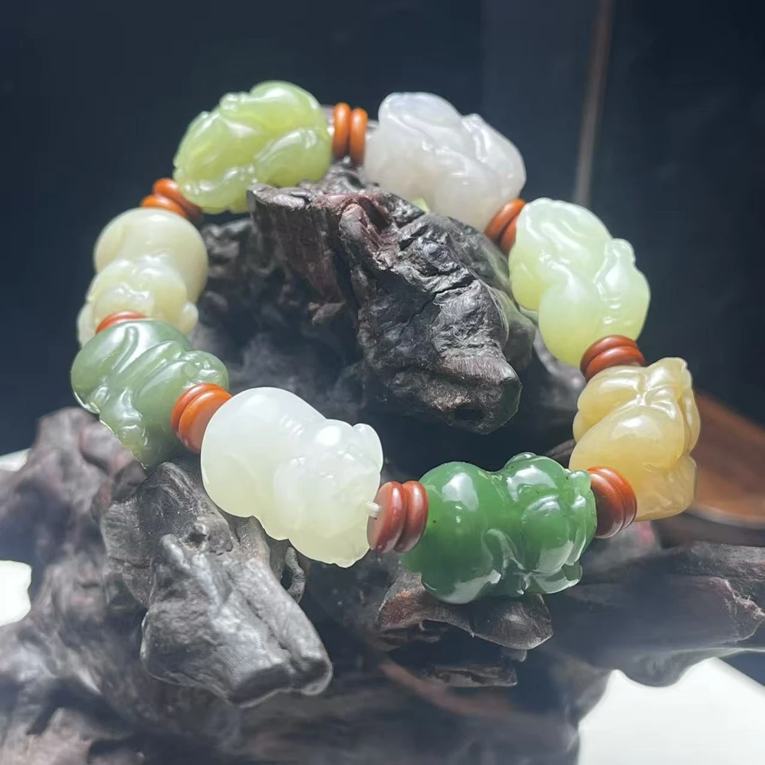 A141 和田玉多宝 福猪手链 HY69993808