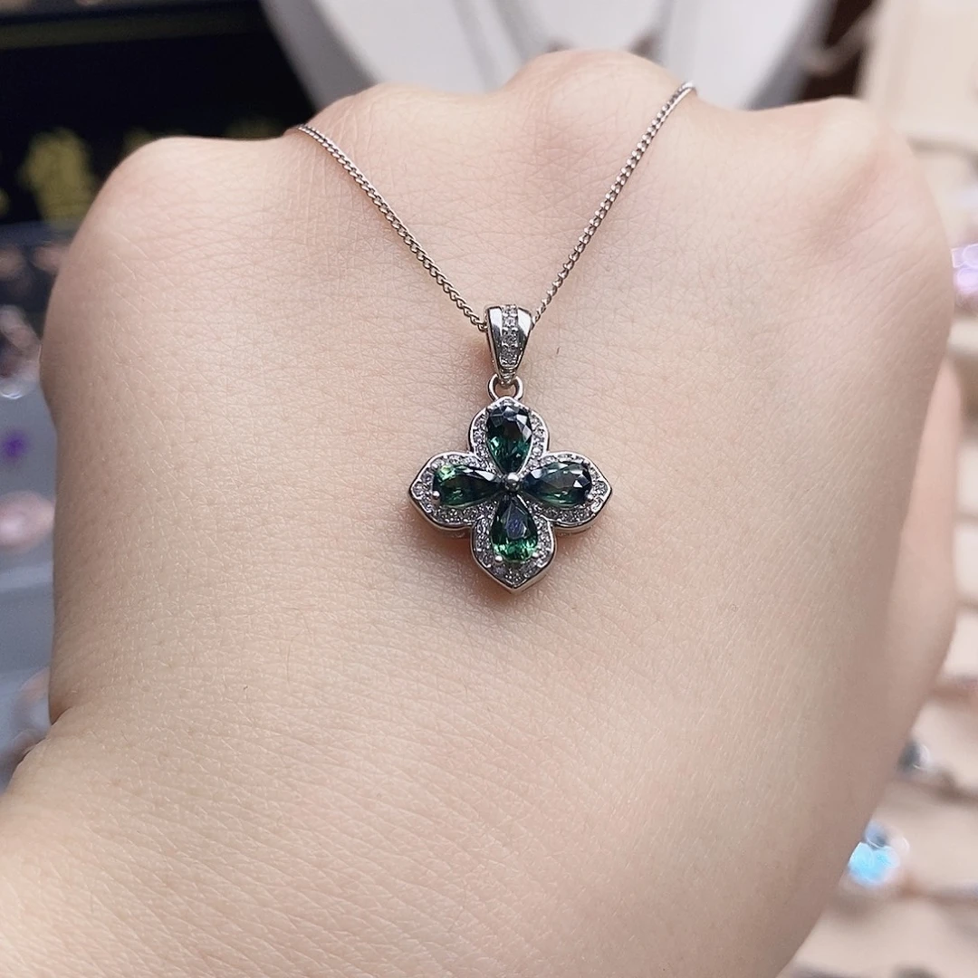 蓝宝石银S925镶嵌颈饰吊坠