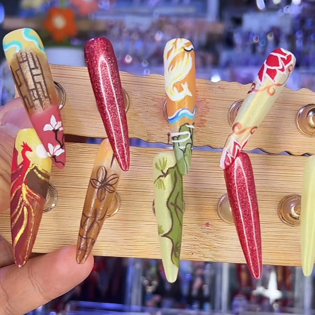 【凤求凰】纯手工掐丝珐琅手绘小众高定满钻穿戴甲 10片装 国风高级