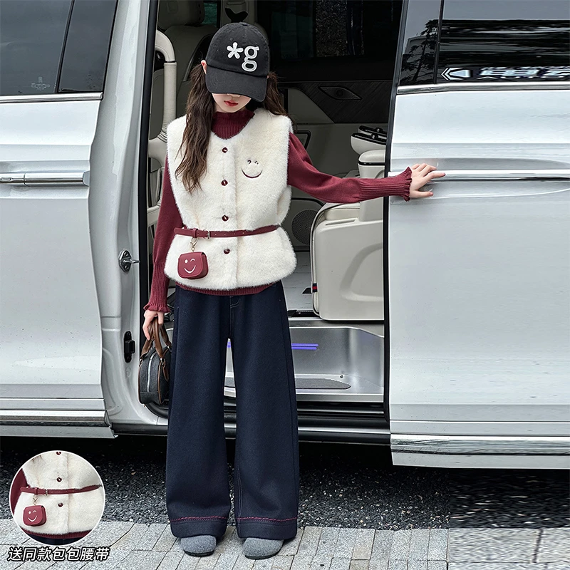 女童秋冬款韩版休闲加厚马甲毛衣套装中大童时髦洋气儿童网红秋装