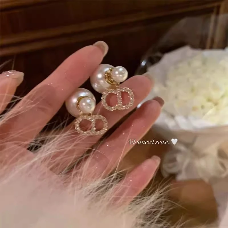 韦雪同款闪锆CD后挂式耳钉女小众饰品高级感轻奢耳环