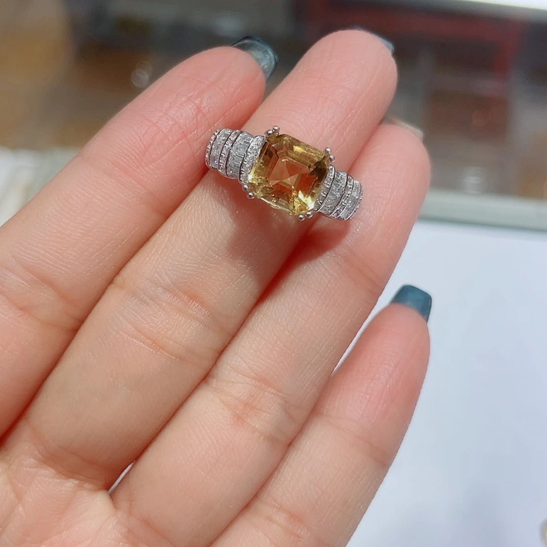 黄晶戒指银S925镶嵌黄水晶