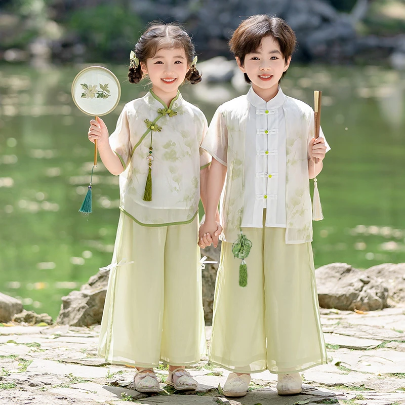 男女宝宝欧若风汉服套装2025新款夏古风兄妹装幼儿园朗诵表演服装