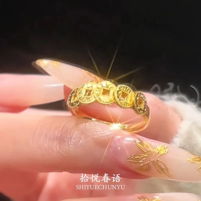 合金戒指 时尚爆闪碎冰冰五帝钱开口戒指