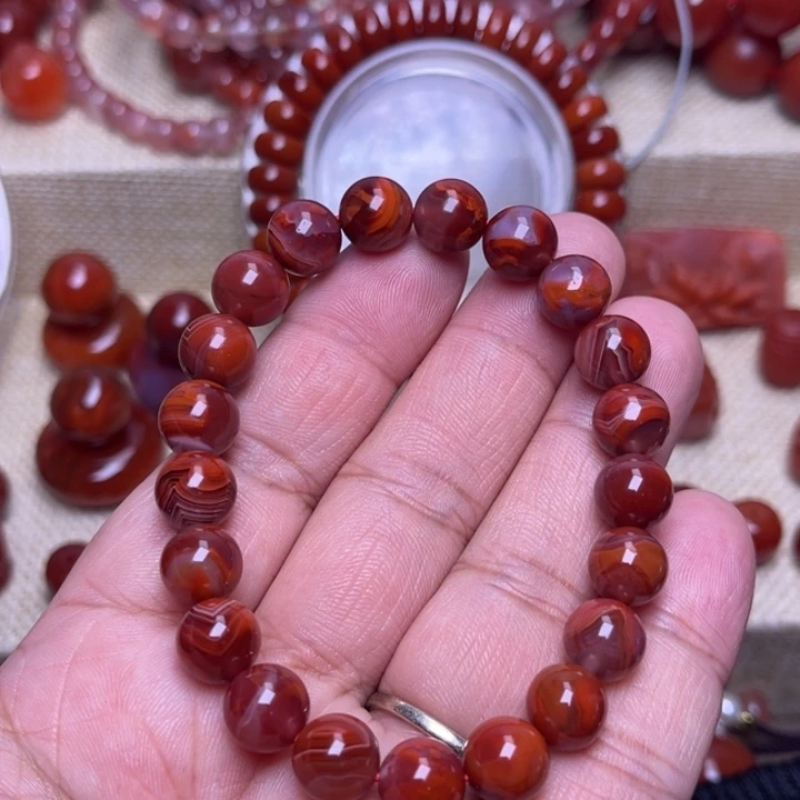 南红玛瑙未镶嵌手链火焰9 M