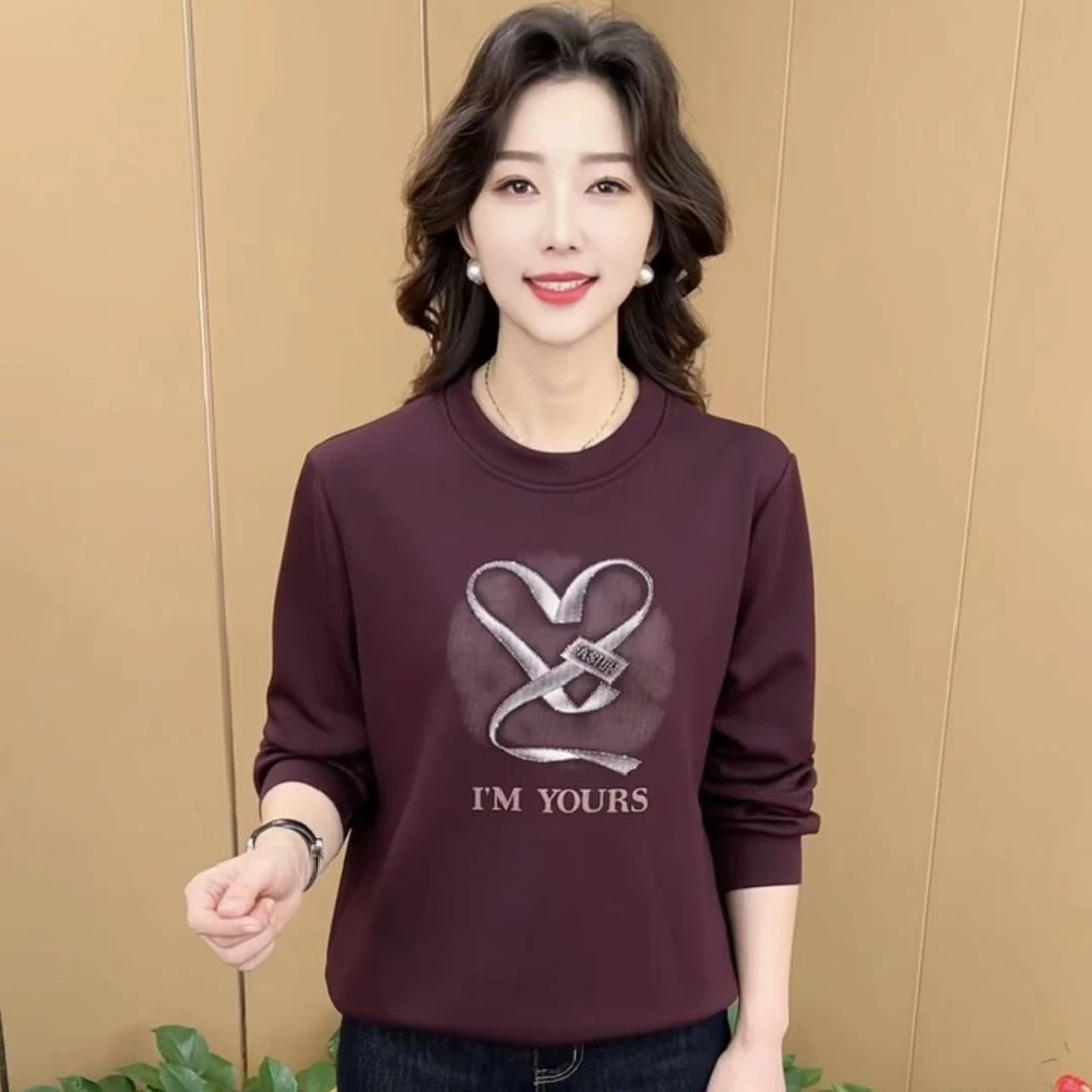 秋冬新款时尚圆领简约休闲加绒保暖卫衣时尚减龄气质妈妈装K5565