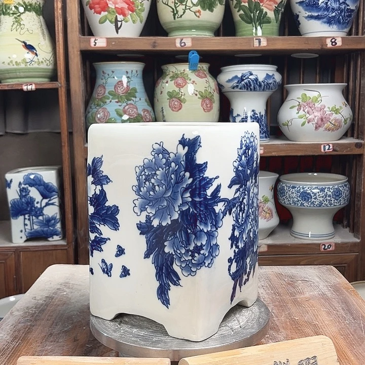 陶瓷四方盆青花牡丹新款新款陶瓷陶瓷