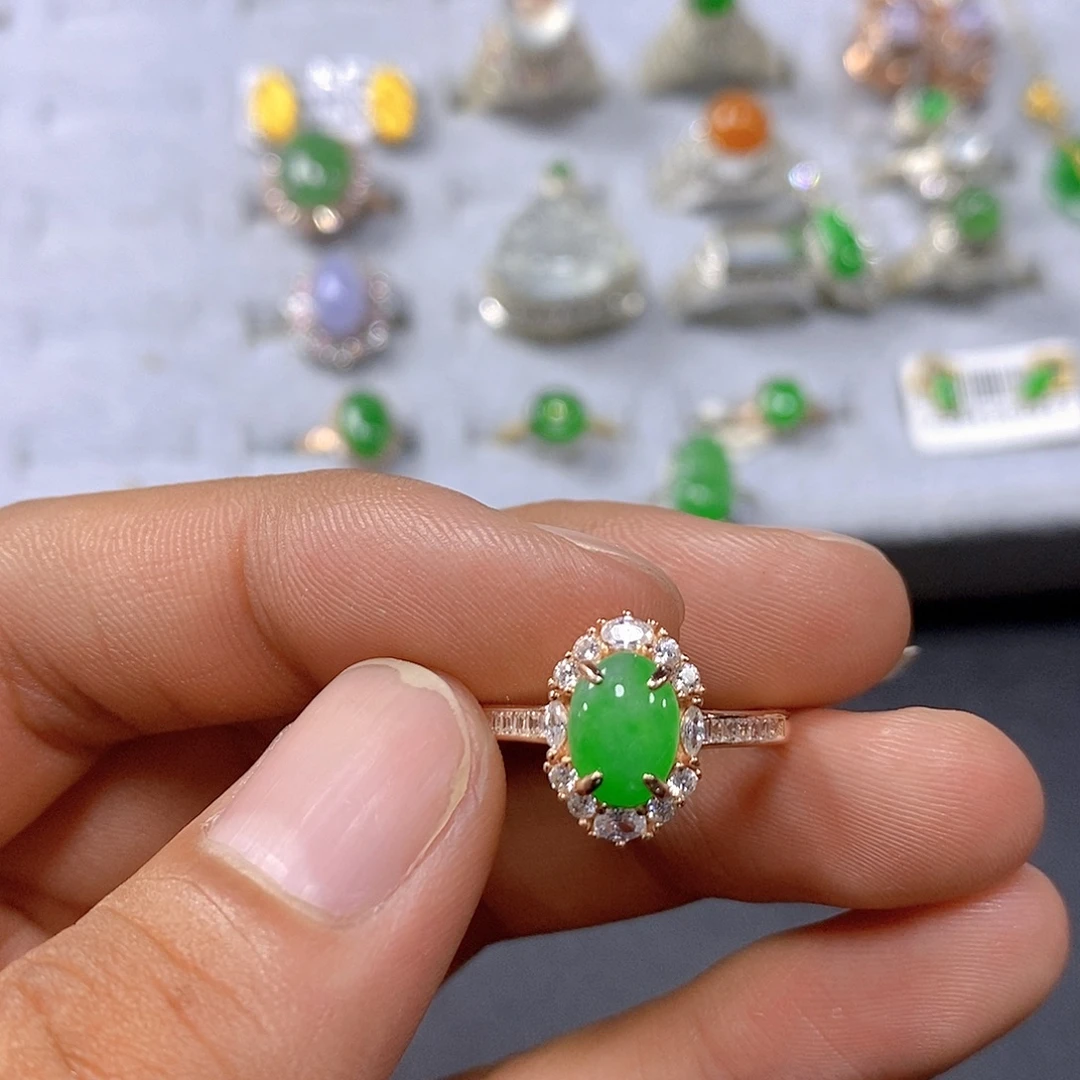 翡翠戒指银S925镶嵌13号