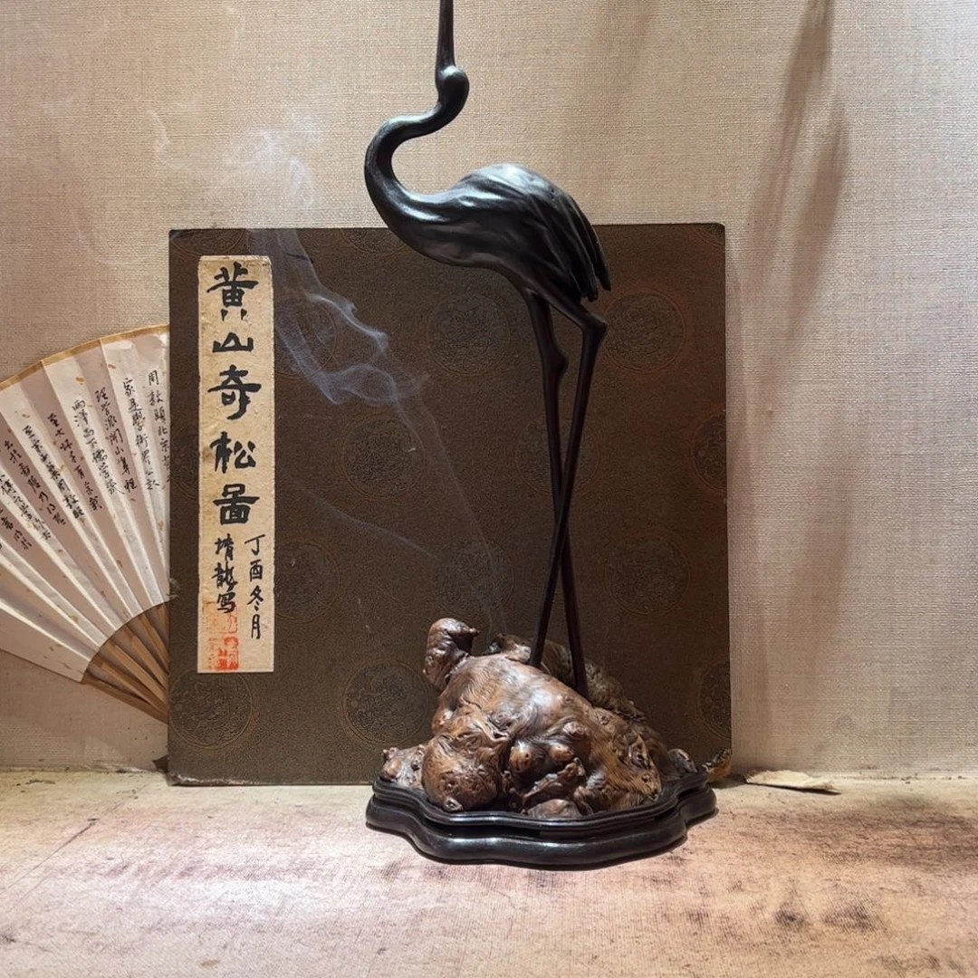 平***凡柏木根雕仙鹤香炉仙鹤