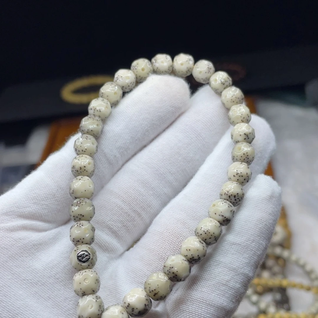 【闪购商品】手串星月菩提银标款87白石玉冰糖精工