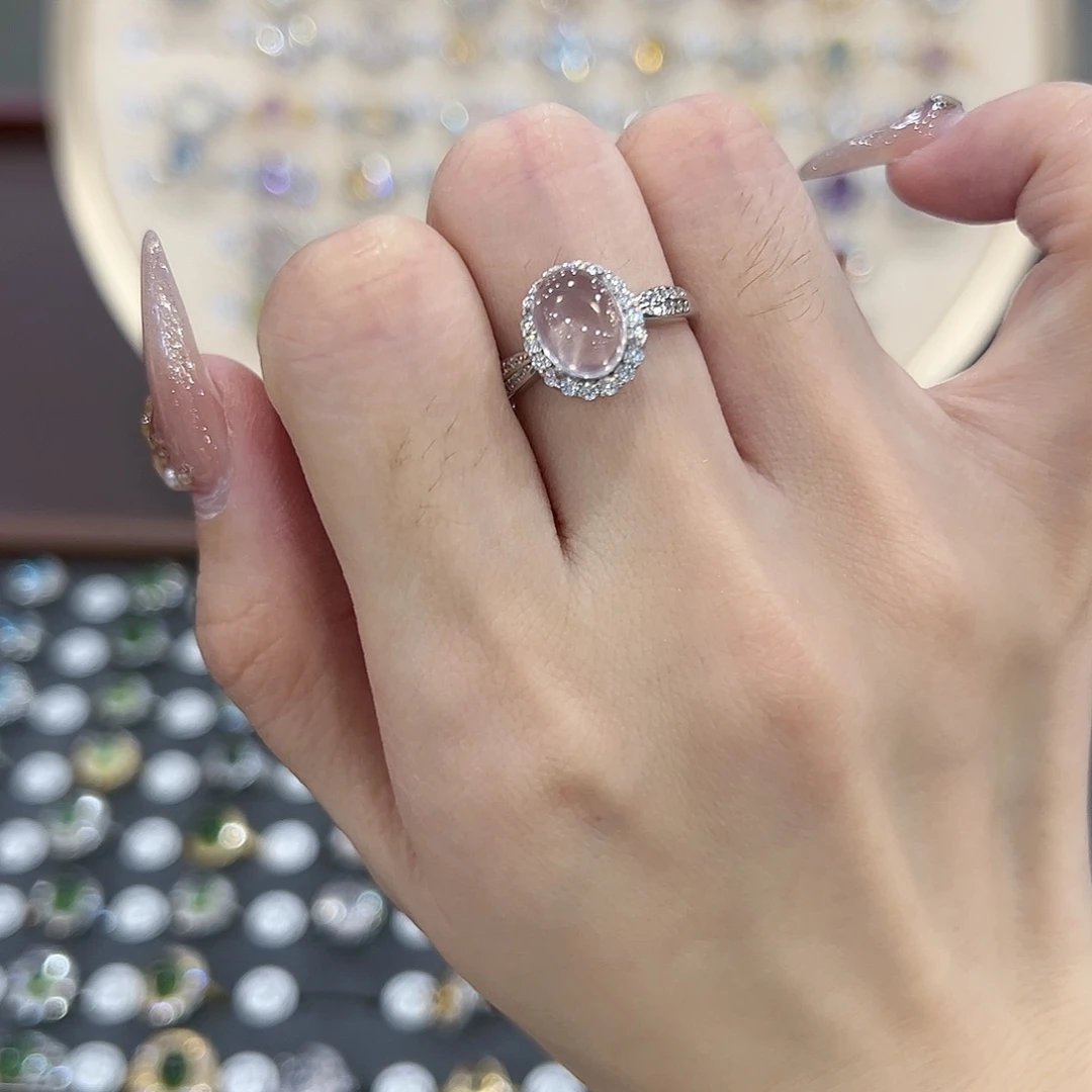 蛇纹石玉戒指银S925镶嵌