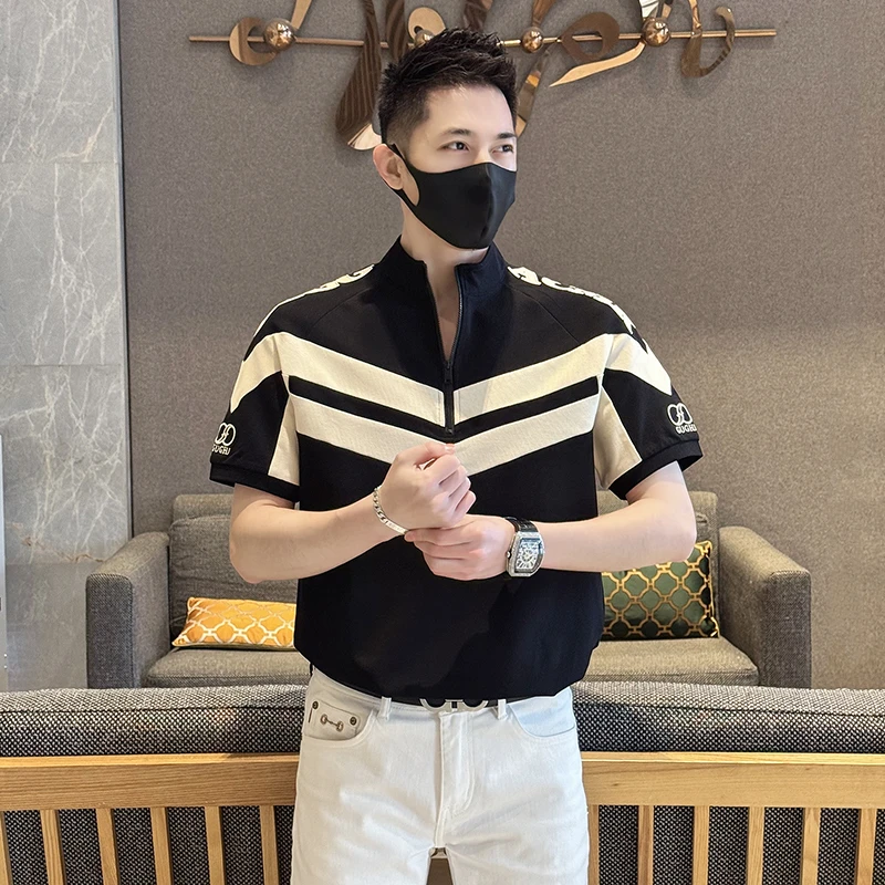 2025夏季新款POLO衫男士轻奢潮流韩版时尚纯棉百搭半拉链修身短款
