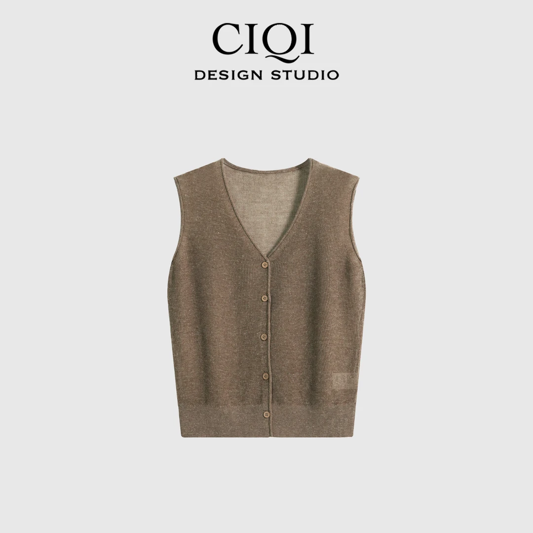 CIQI STUDIO【午后恋人】莱赛尔亚麻叠穿内搭软糯针织背心DY25941