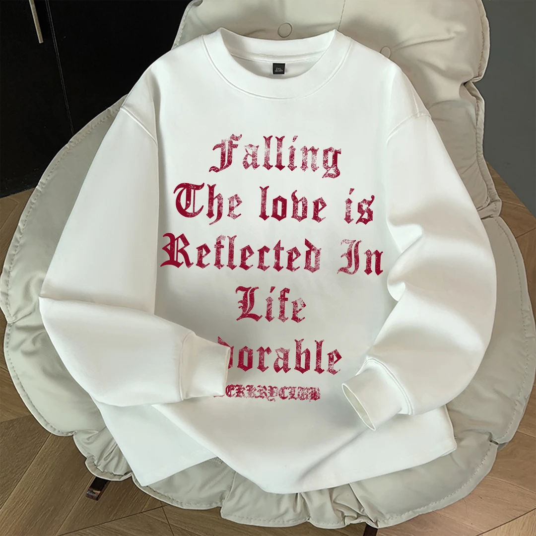 100%纯棉美式高街字母印花长袖T恤男女秋季宽松百搭休闲情侣上衣