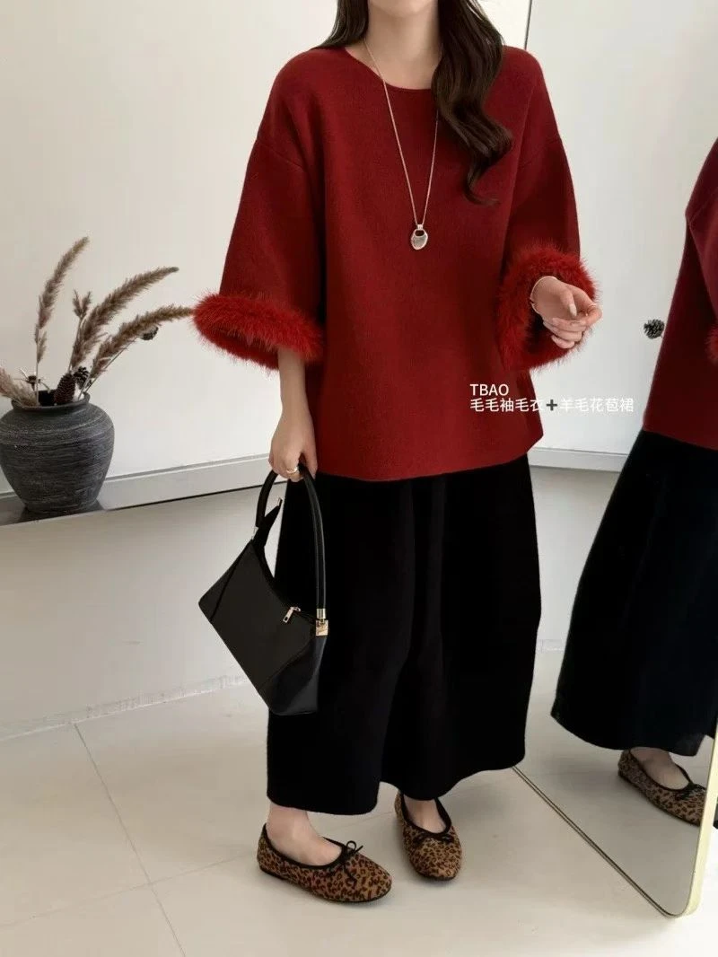 【欧尼家】冬季~年款毛毛袖气质毛衣 衣长66