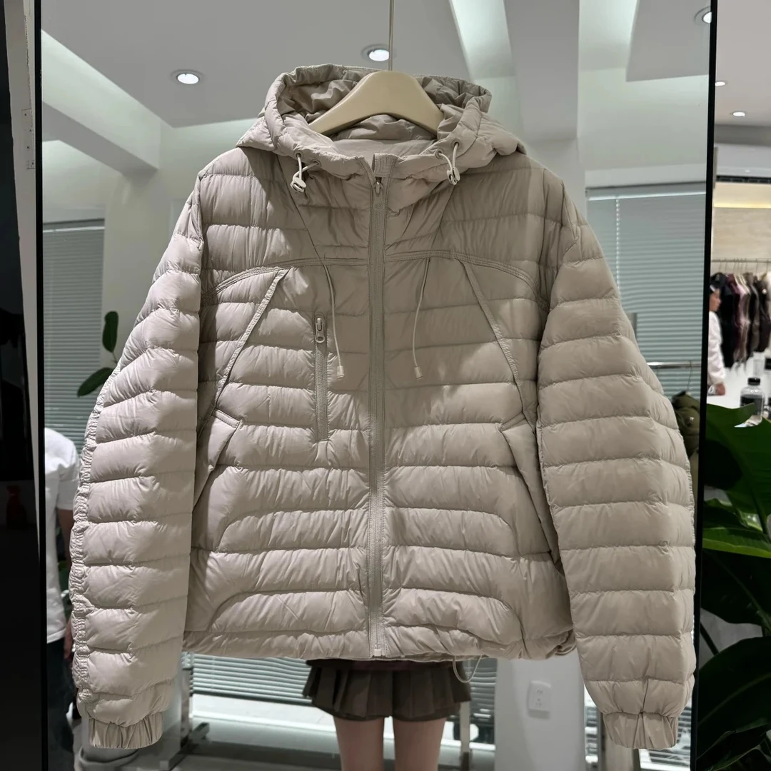 反季新款轻薄款连帽白鸭绒羽绒服短款外套